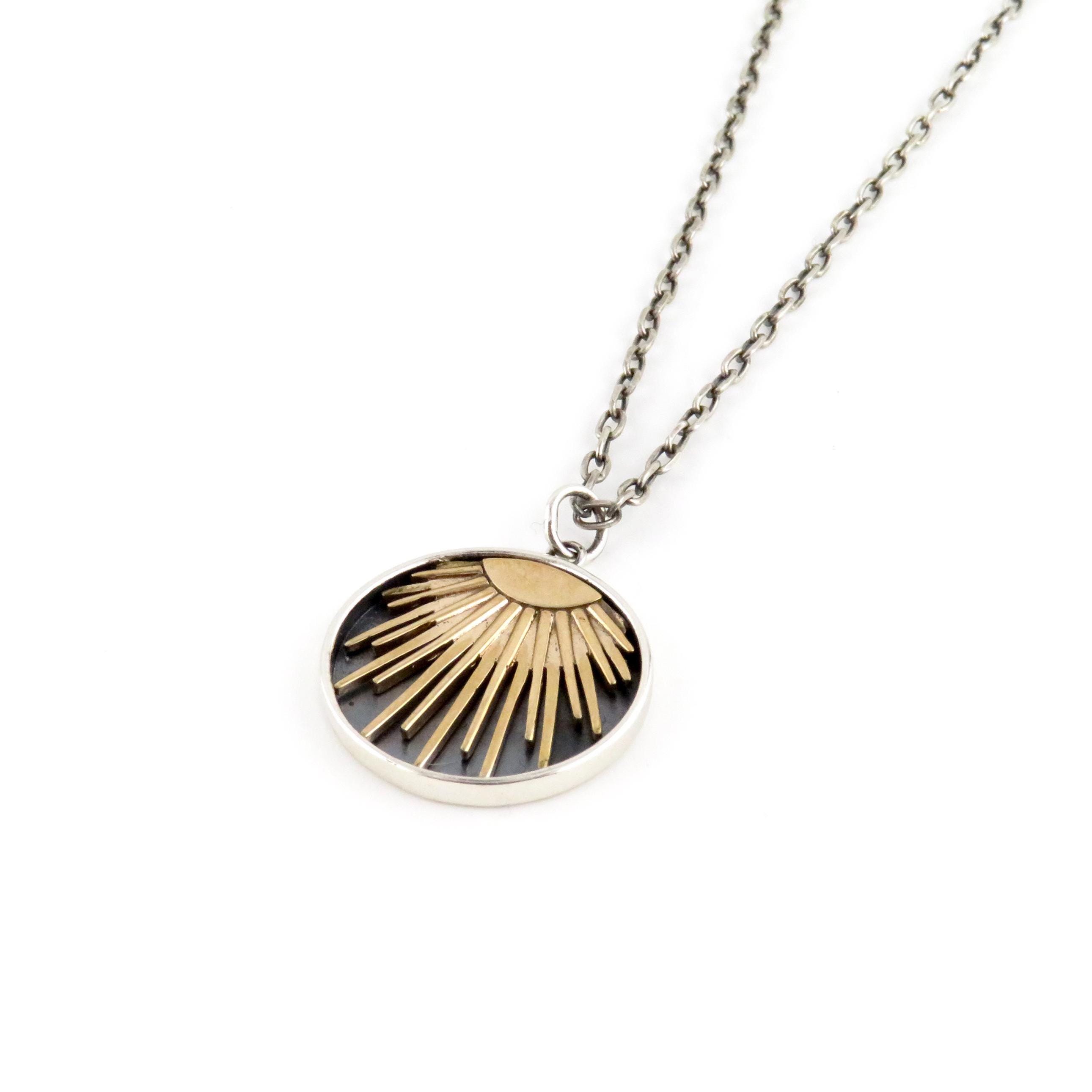 Two Tone Sun Rays Necklace | Gold Silver Sun Pendant | Mixed Metal ...
