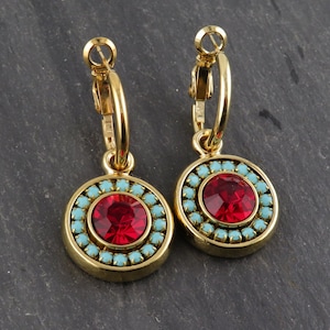 Colorful Sparkly Earrings | Turquoise Red Earring | Gold Crystal Earrings | Statement Earrings | Turquoise Gold Hoop | Pave Crystal Earrings