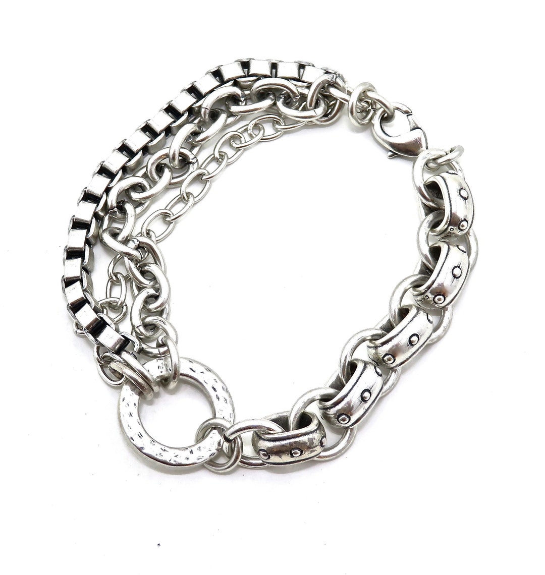 Hammered Chunky Silver Bracelet Silver Multi Chain Bracelet - Etsy