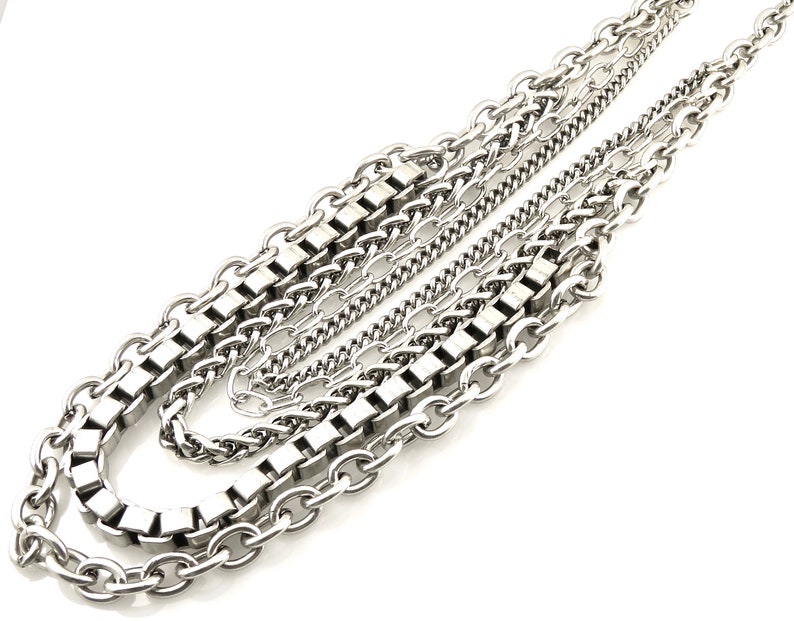 Silver Multi Strand Necklace Chunky Silver Chains Necklace Etsy