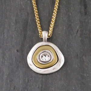 Two Tone Necklace | Hammered Gold Silver Pendant | Two Tone Sparkle Necklace | Mixed Metal Pendant | Gold Silver Medallion Necklace
