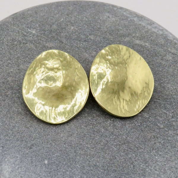 Gold Clip On Earrings | Hammered Clip On Earrings | Shiny Gold Clips Earrings | Hammered Gold Clip Ons | Gold Oval Clip On Earrings
