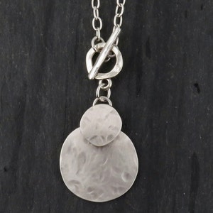 Long Hammered Silver Necklace | Brushed Silver Long Pendant | Silver Circles Necklace | Chunky Long Silver Necklace | Geometric Medallion