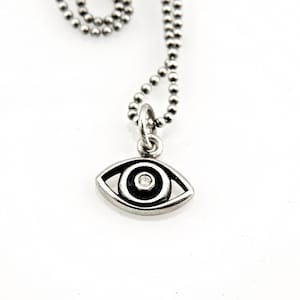 Evil Eye Protection Necklace, Sterling Eye Necklace, Diamond Silver Eye Charm, Evil Eye Necklace, Spiritual Protection Necklace, Eye Charm