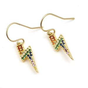 Blitz Ohrringe | Blitz Ohrringe | Mehrfarbige CZ Bolt Ohrringe | Sparkly Blitz Bolt Ohrringe | Regenbogen Blitze
