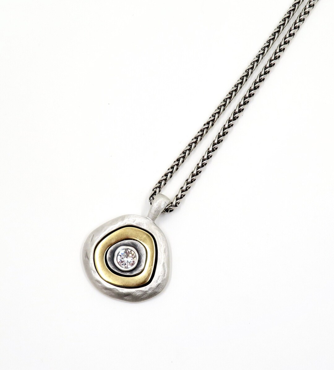 Two Tone Matte Necklace Gold Silver Necklace Silver and Gold Pendant