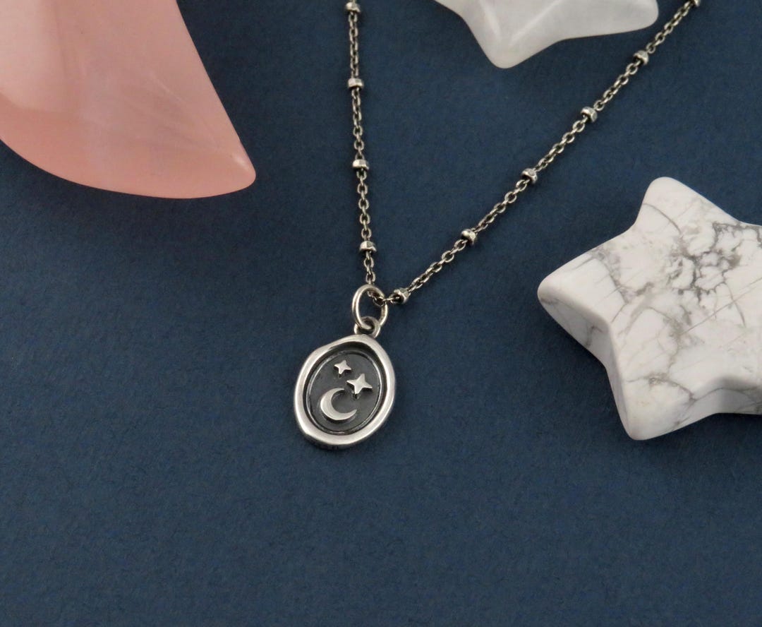 Sterling Celestial Necklace | Silver Stars and Moon Pendant | Celestial ...