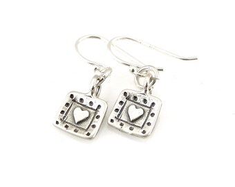 Heart Earrings, Silver Heart Earrings, Simple Heart Earrings, Minimal Heart Earrings, Heart Stamp Earrings, Small Hearts, Young Girl Earring