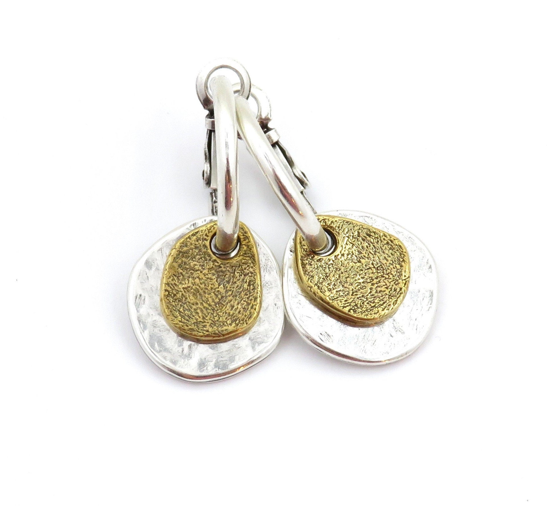 Two Tone Earrings Silver Gold Hoop Earrings Mixed Metal - Etsy