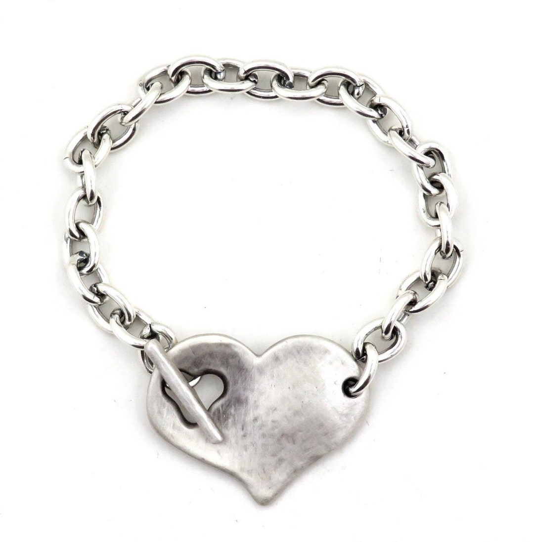 Hammered Silver Heart Bracelet | Chunky Heart Bracelet | Silver