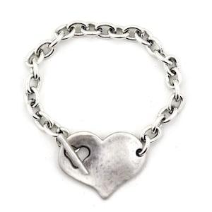 Hammered Silver Heart Bracelet | Chunky Heart Bracelet | Silver Heart Bracelet | Toggle Clasp Heart Bracelet | Unique Heart Bracelet