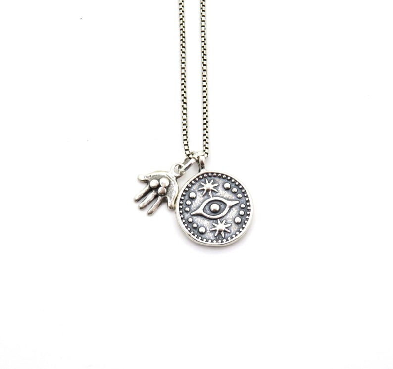 Silver Hamsa Necklace Spiritual Necklace Silver Hand Necklace Bat Mitzvah Gift Hamsa Eye Necklace