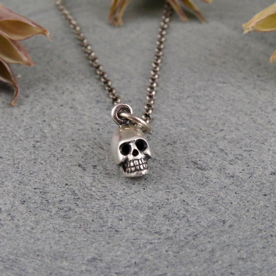 Dainty Skull Necklace Gold Filled Sterling Silver Small Gothic Pendant  Girls Women Cute Tiny Skulls Delicate