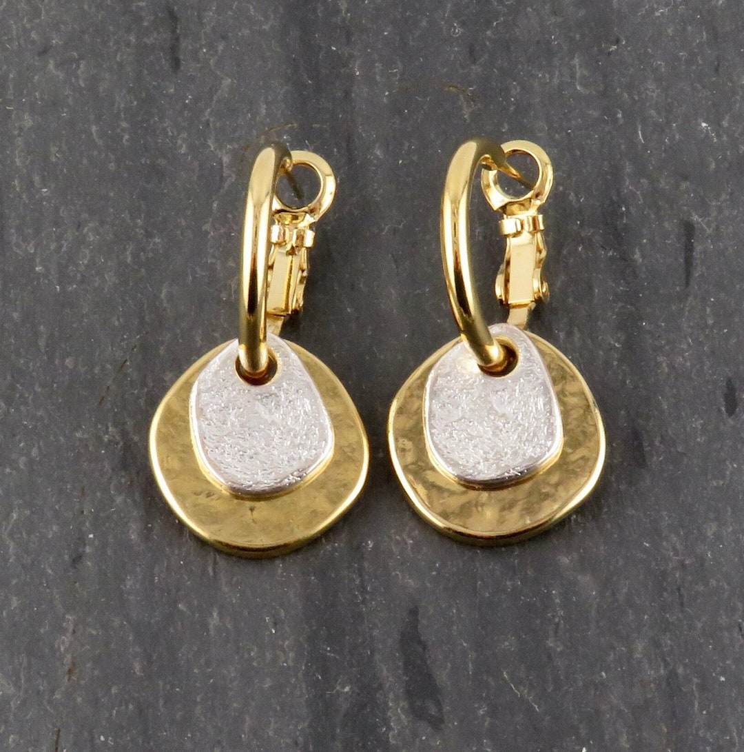 Two Tone Earrings Gold Silver Hoop Earrings Mixed Metal Earrings ...