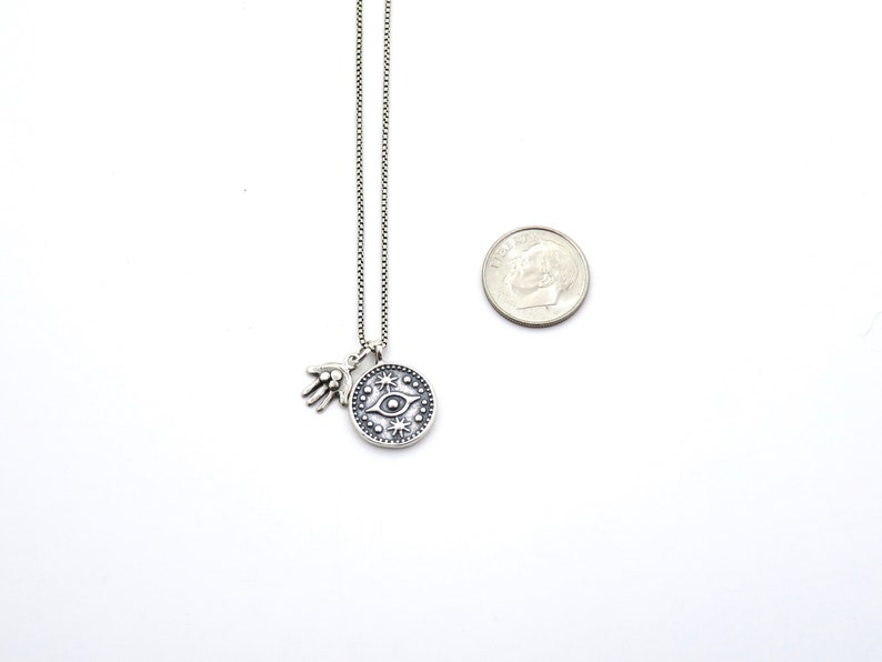 Silver Hamsa Necklace Spiritual Necklace Silver Hand Necklace Bat Mitzvah Gift Hamsa Eye Necklace