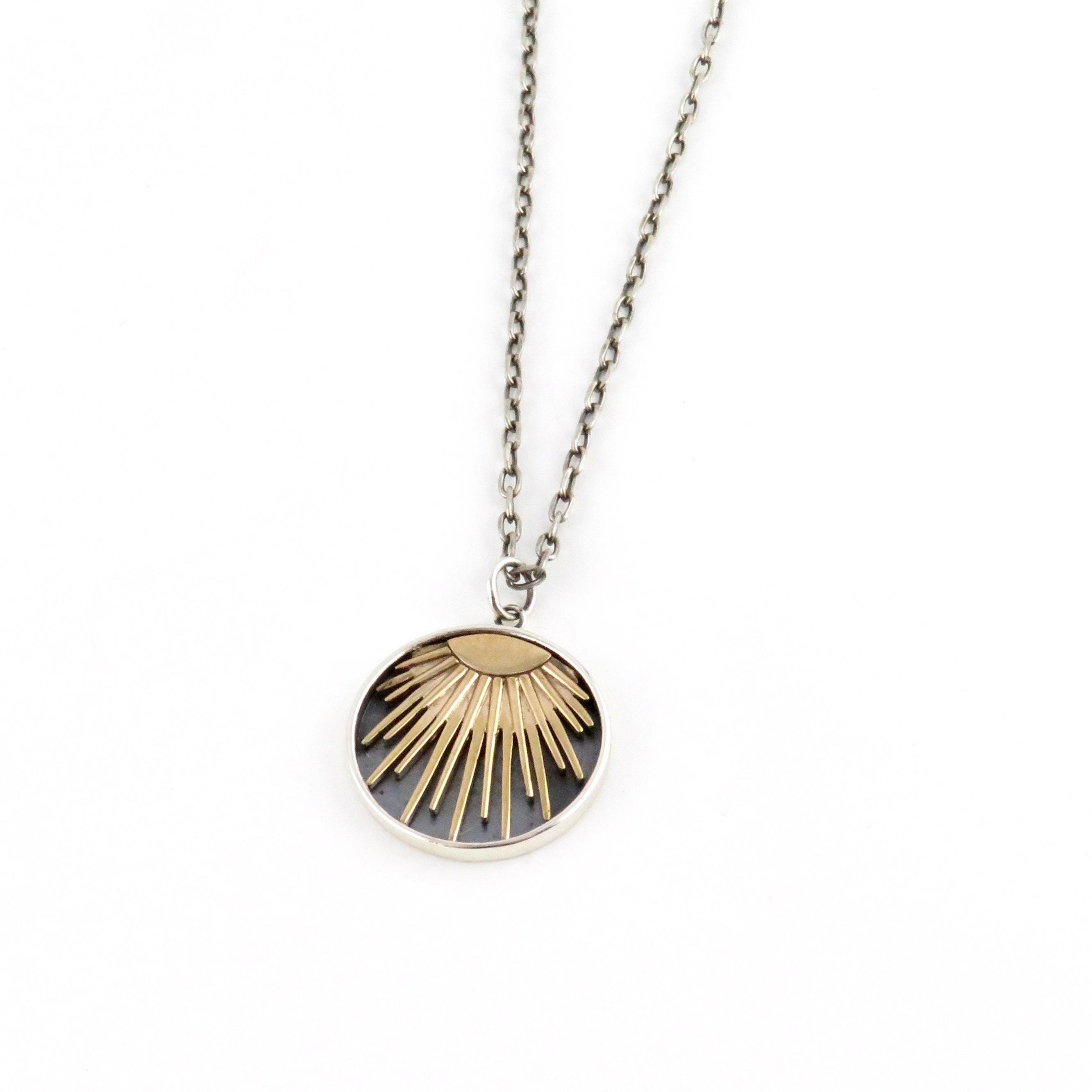 Two Tone Sun Rays Necklace | Gold Silver Sun Pendant | Mixed Metal ...
