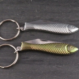 Fish Pocketknife Keychain | Fish Themed Gift | Unique Fish Pocketknife | Angler&#39;s Gift | Silver Fish Knife Keyring | Gold Fish Knife Keyring