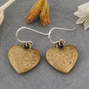 Brushed Gold Heart Earring | Bronze Heart Earrings | Rustic Heart Earrings | Matte Gold Hearts | Hammered Gold Heart Earrings | Gold Hearts