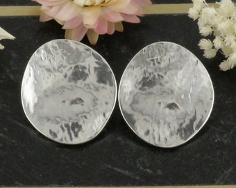 Silver Clip On Earrings | Hammered Clip-On Earrings | Oval Silver Clips Earrings | Matte Silver Clip Ons | Brushed Silver Clip On Earrings