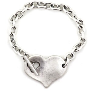 Hammered Silver Heart Bracelet Chunky Heart Bracelet - Etsy