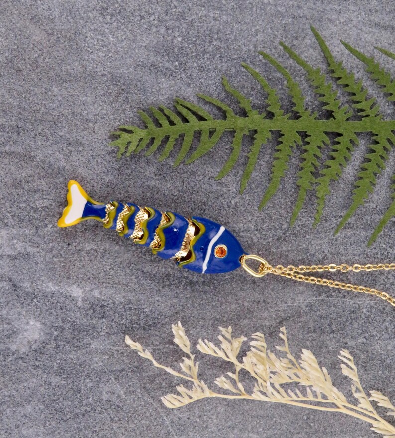 Colorful Fish Necklace | Enamel Gold Fish | Gold Articulated Fish ...