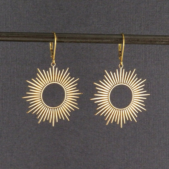Gold Starburst Earring | Gold Mandala Earrings | Bronze Sunburst Earrings | Bronze Starburst Earrings | Gold Geometric Earrings
