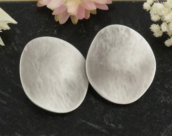 Silver Clip On Earrings | Hammered Clip-On Earrings | Oval Silver Clips Earrings | Matte Silver Clip Ons | Brushed Silver Clip On Earrings