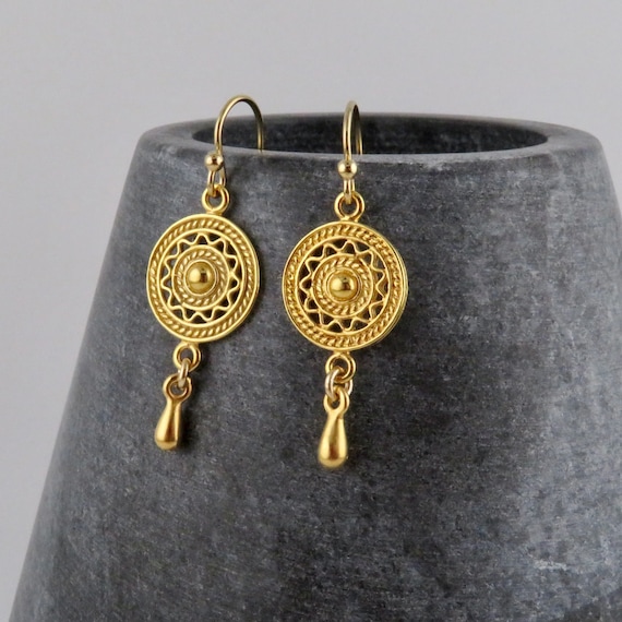 Gold Mandala Earrings Geometric Gold Earrings Gold Circle Earrings Gold Intricate Earrings Lacy Gold Drop Earrings Organic Earring Etsy Canada