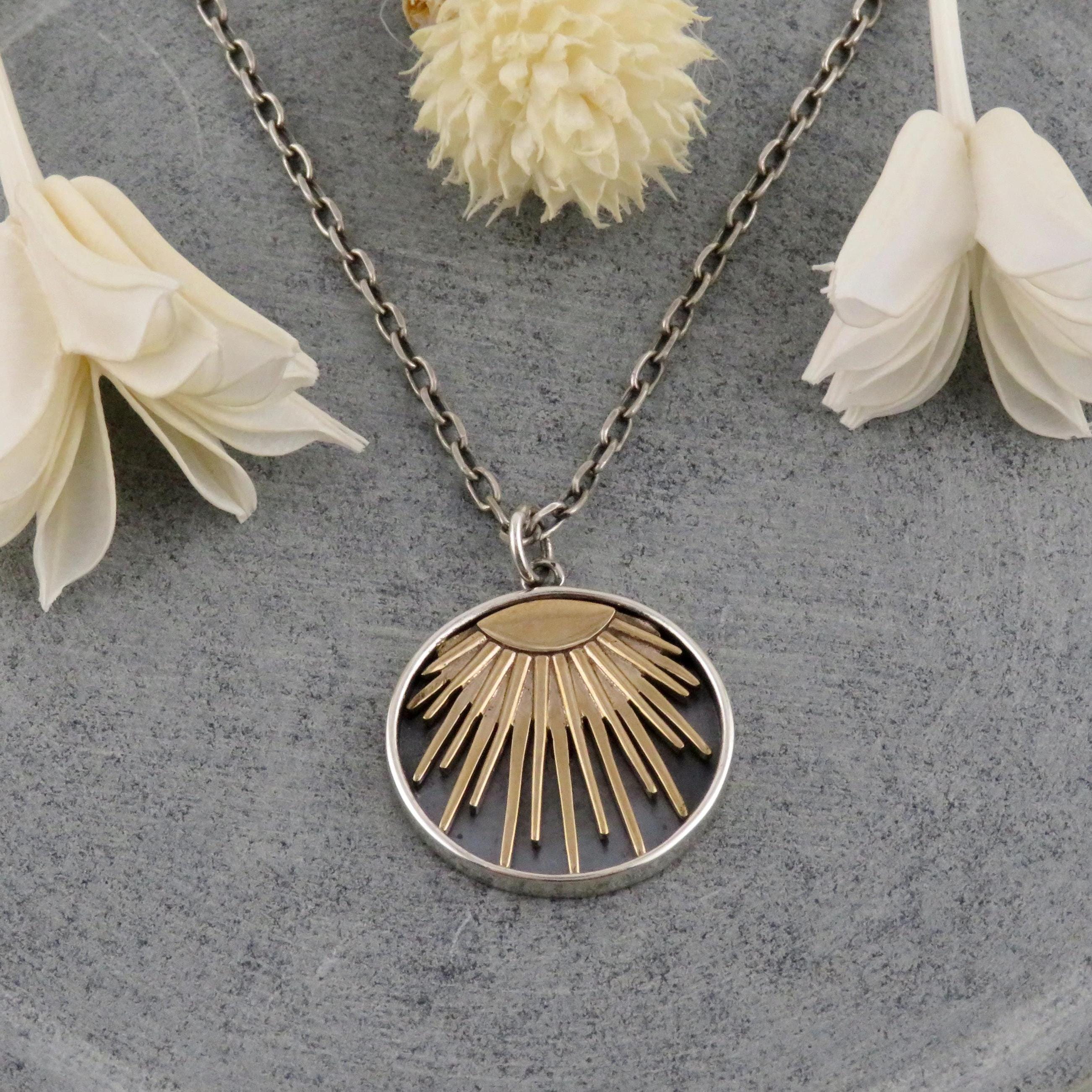 Two Tone Sun Rays Necklace | Gold Silver Sun Pendant | Mixed Metal ...