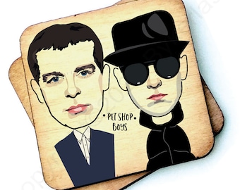 Posavasos de madera con personajes de Pet Shop Boys