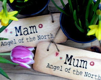 Mam Mum Angel of the North Rustic Wooden Sign