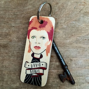David Bowie Character Wooden Keyring