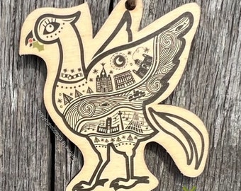 Liver Bird - Line Illustration Wooden Hanging Ornament (Christmas Bauble)