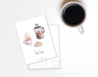 Fika Time, Scandinavian, Coffee time, Cute Illustrated, A6 Postcard