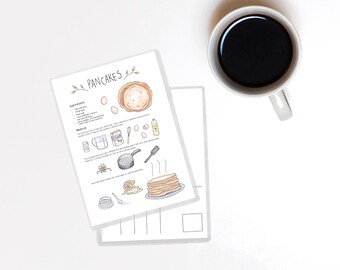 Cute Illustrated, Pancakes Recipe, Cottagecore, Baking, A6 Postcards