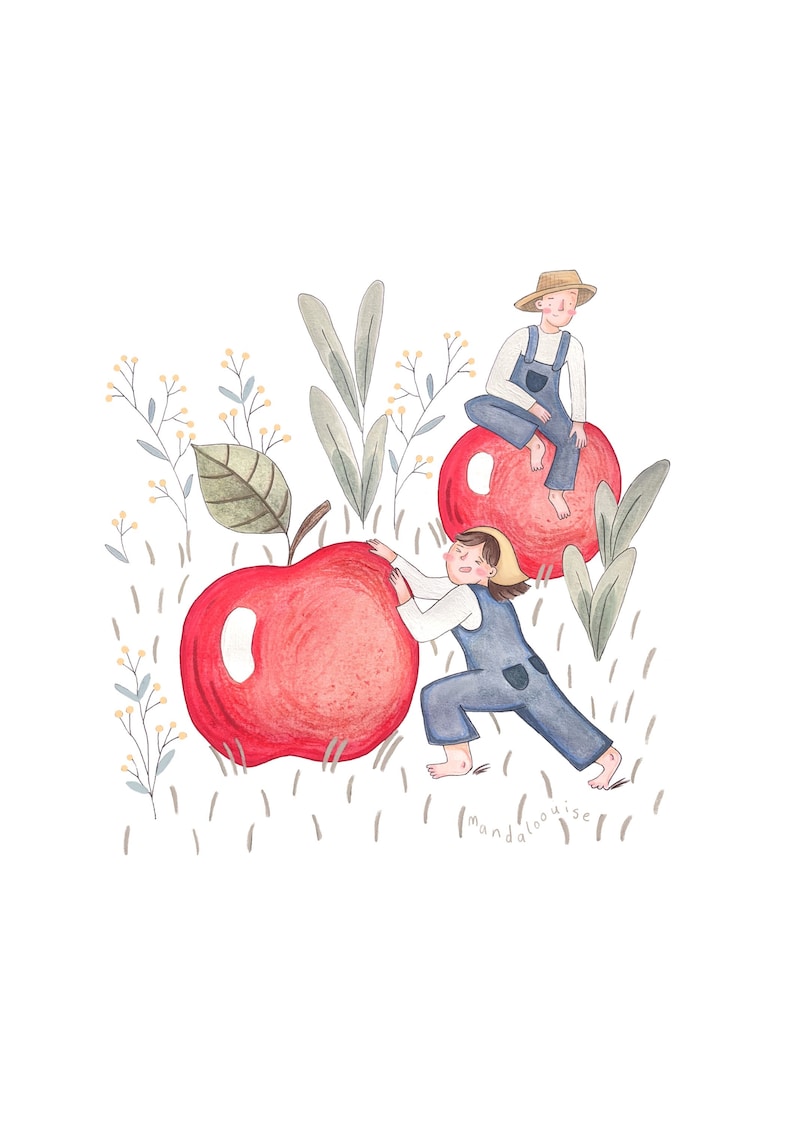 Autumn Illustration, Apple Orchard, Whimsical Print *Digital Fil Autumn Illustration, Apple Orchard, Whimsical Print *Digital Fil