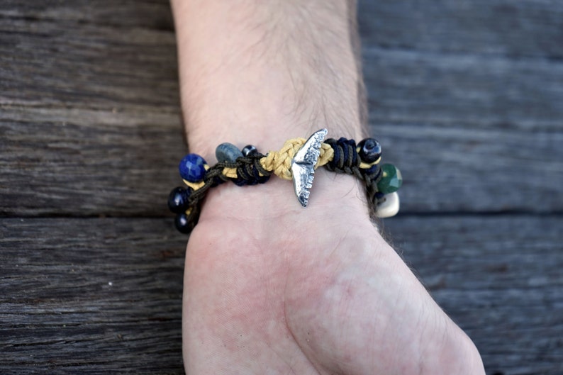 Hemp bracelet mens Mens black pearl bracelet Skull Bracelet Tribal jewelry mens Nautical bracelet Whale Tail Bracelet