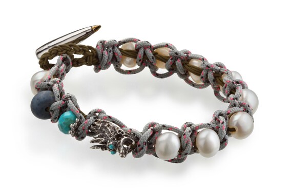 pearl bracelet man deathhead and turquoise