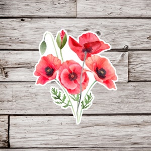 Poppy Sticker, Poppy Flower Sticker, Waterproof Sticker, Wildflower Sticker, Flower Sticker, Plant Sticker, Botanical Sticker