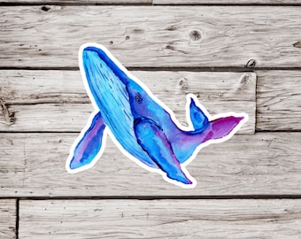 Whale Sticker,Humpback Whale Sticker, Waterproof Sticker, Watercolor Whale Sticker, Ocean Sticker, Beach Sticker, Nature Sticker