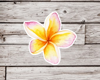 Plumeria Flower Sticker, Plumeria Sticker, Flower Sticker, Luau Sticker, Waterproof Sticker, Hawaiian Sticker, Tropical Flower Sticker