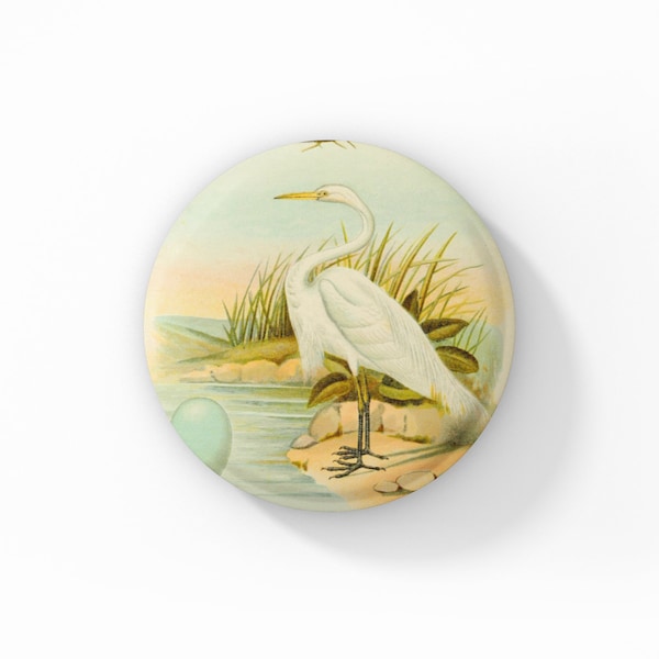 Crane Pin, Crane Pin Back Button, Heron Pin, Natural History Pin, Vintage Crane Print Pin, Bird Pin