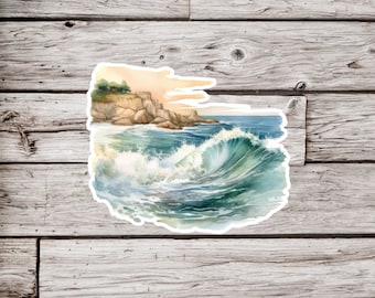 Beach Landscape Sticker, Ocean Sunset Sticker, Ocean Sticker, Waterproof Sticker, Beach Sticker, Costal Sticker, Coastline Sticker