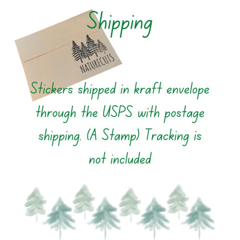 a picture of some trees and a postcard with the words shipping
