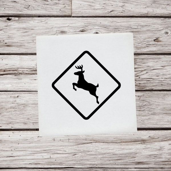 Deer Crossing Sign Decal | Warning Sign Decal | Deer Decal | Buck Decal | Sign Decal