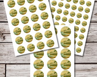 Beach Landscape Sticker Sheet, Ocean Art Stickers, Coastal Stickers, Journal Stickers, Planner Stickers, Nature Stationery, Envelope Seals