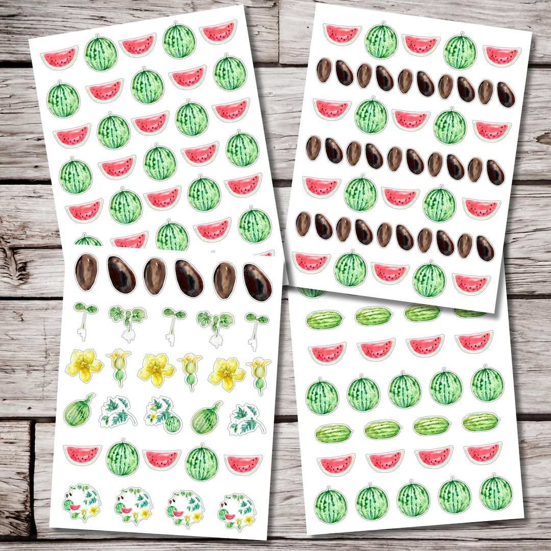 Watermelon Stickers, Fruit Sticker Sheet, 8.5x11