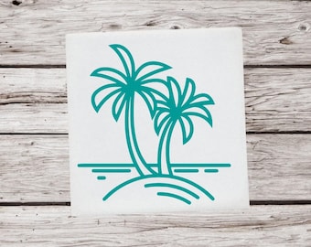 Palm Tree Decal, Beach Vinyl Decal, Tropical Sticker, Ocean Sunset Decal, Car Window Decal, Water Bottle Sticker, Summer Beach Decor