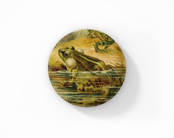 Frog Pin, Frog Pin Back Button, Amphibian Pin, Natural History Pin, Vintage Frog Print Pin, Bull Frog Pin, Frog Magnet, Frog Keychain