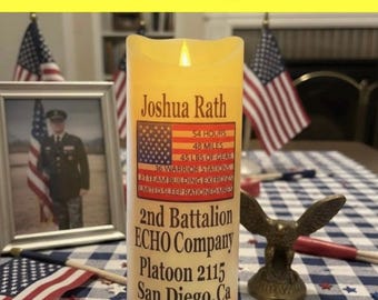 8”x3” in Batteries Included, Ships Fast From Ohio! Personalized USMC Crucible Candle With Name, Flameless Candle.